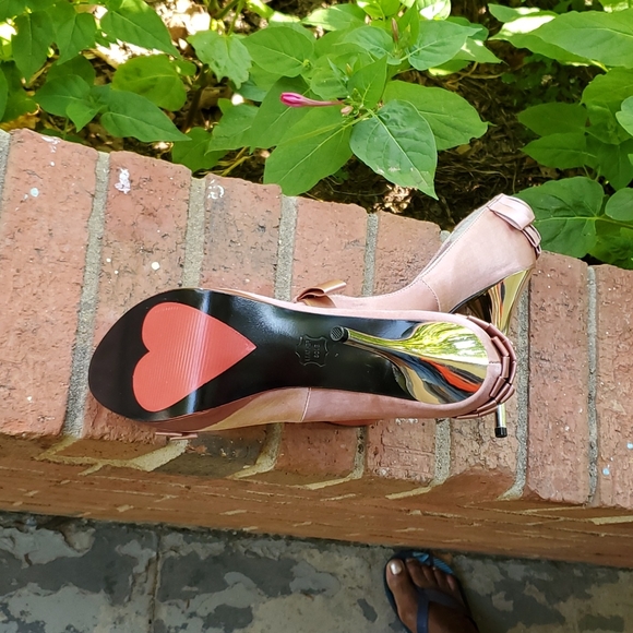Pink satin bow peep toe heels - Picture 6 of 7